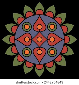 Round geometrical ethnic mandala. Stylized flower. Folk style circular ornament.