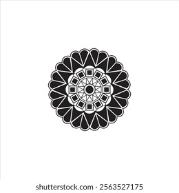 Round geometrical mandala, Ancient Egyptian coptic design. Black and white mandala.