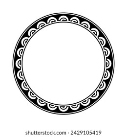 Round geometrical maori border frame design. Simple. Black and white. African, maya, aztec, ethnic, tribal style.
