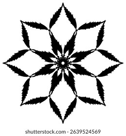 Round geometrical star shape mandala with ethnic Turkish motifs from Ottoman Empire. Black silhouette on white background.