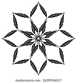 Round geometrical star shape mandala with ethnic Turkish motifs from Ottoman Empire. Black and white silhouette.