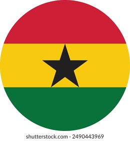 Runde Flagge Ghanas . Ghana Circle Flag . Ghana-Flagge Button . Vektorillustration