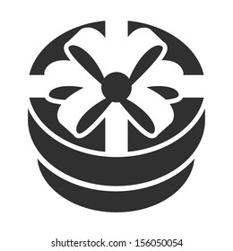 round gift box with bow and ribbon black web icon. vector illustration