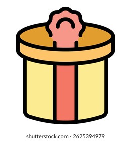 Round gift box icon outline vector. Present birthday. Cute package color flat