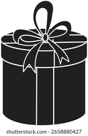 Icono redondo de la caja de regalo con el lazo atado de la cinta, contorno elegante del empaquetado para los cumpleaños, bodas o sorpresas con el fondo transparente
