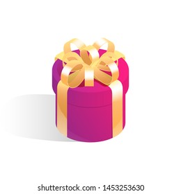 Round gift box. Isometric vector icon with shadow isolated on white background.