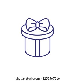 Round gift box line icon. Birthday, New Year, purchase. Christmas concept. Vector illustration can be used for topics like holiday, shopping, retail