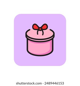 Round gift box line icon. Holiday, bow, anniversary. Present concept. Vector illustration can be used for topics like event, decoration, festive