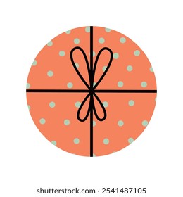 Round gift box with polka dots. Isolated vector illustration for Christmas design