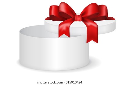 Round gift box with red row. Open Christmas gift for men.Vector illustration isolated on white background