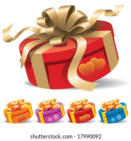 A round gift box with a ribbon on white background
