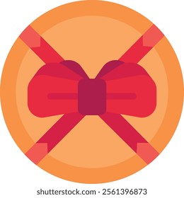 Round gift box wrapped in orange paper with a red ribbon and bow viewed from above, perfect for representing gifts, presents, celebrations, birthdays, holidays, or special occasions