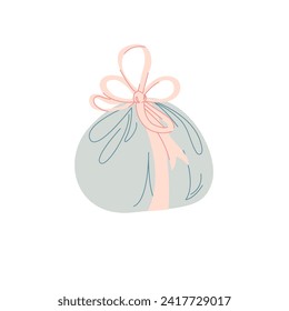 Round gift wrapped with a bow. Minimalistic design, Valentine's concept, birthday concept
