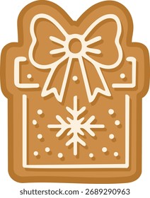 Galleta redonda de jengibre en forma de adorno de Navidad con diseño de hielo de copo de nieve.