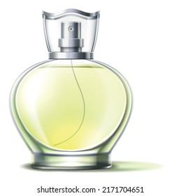 Round Glass Bottle With Yellow Fragrance. Perfume Mockup