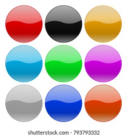 Round glass buttons. Colored set of 3d icons. Vector illustration isolated on white background