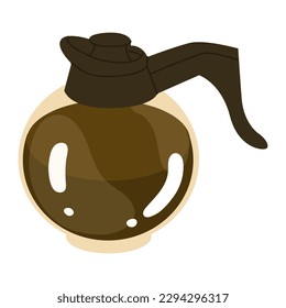 Rundglas Kaffeekanne für Kaffeemaschine mit Plastikgriff und Kaffee innen. Die Getränke warm halten. Vektorgrafik. Einziger Gegenstand auf weißem Hintergrund.