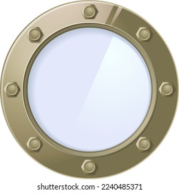 Round glass frame. Ship porthole. Jet window