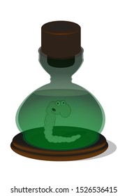 round glass laboratory container for storing experimental samples with a worm inside. Vector illustration. Isolate on a white background.