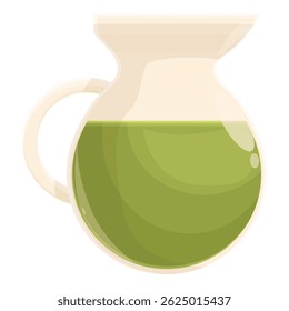 Round glass pitcher containing a green liquid, likely juice, on a white background