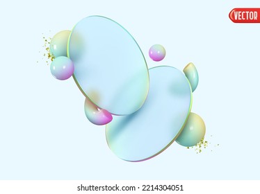 Round glass plates. Glass morphism with blur effect. Realistic 3d design. Blurred mirror. Vector illustration