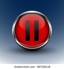 round glass red button pause for player
