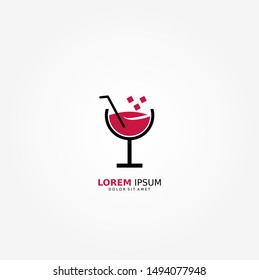 round glass with straw. drink or beverage logo with an ice concept. vector and illustration 