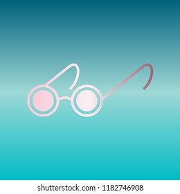Round glasses for the blind. Vector. Pink bronze gradient icon at turquoise gradient background.