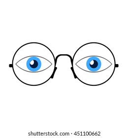 Round Glasses and blue eyes, vector design