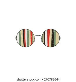 Round glasses with colored reflections