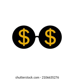 Round Glasses With Gold Dollar Symbol. Vector Sign Icon Illustration.