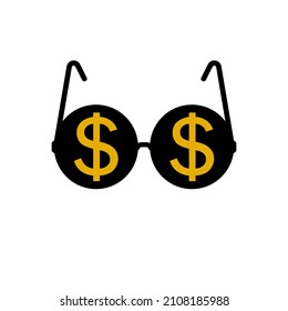 Round Glasses With Gold Dollar Symbol. Vector Sign Icon Illustration.