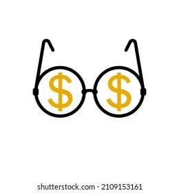 Round Glasses With Gold Dollar Symbol. Vector Sign Icon Illustration.