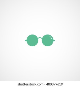 Round Glasses Green Flat Icon On White Background
