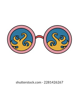 Round glasses in hippie style with fire inside the lenses. hippie style 60s-70s. vector illustration isolated on white background.