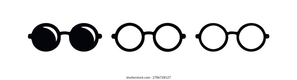 Round glasses icon set. Eyewear, vision, and optical symbol for fashion or smart concepts.