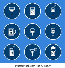 round glasses icon set on blue background