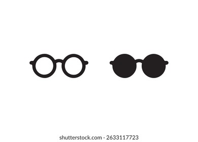 Round glasses icon set in outline and solid vector