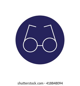 Round glasses icon vector illustration. Blue circle. Blue button