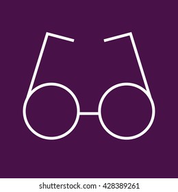 Round glasses icon vector illustration. Purple background