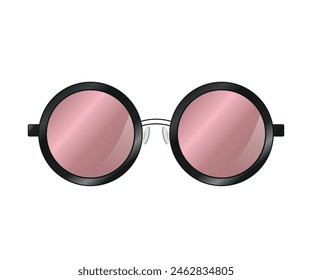 Round glasses with pink lens, vector illustration on white background.