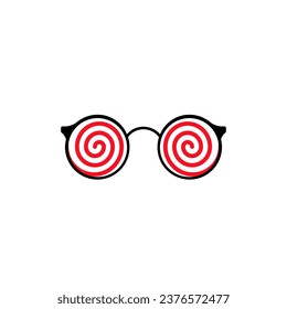 Round glasses with red spiral circles. Fun accessory for parties and pranks with stylish lenses and plastic vector frames