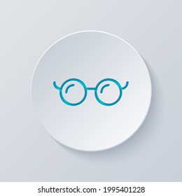 Runde Brille, einfaches Symbol. Schneide Kreis mit grauen und blauen Schichten. Papierstil
