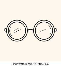 Round glasses sketch illustration. Black line doodle icon of specs. Geek style element. Reading equipment
