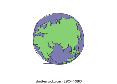 Round global earth. Single continuous line world globe map graphic icon. Simple one line doodle for geography education concept. Isolated vector illustration minimalist design on white background