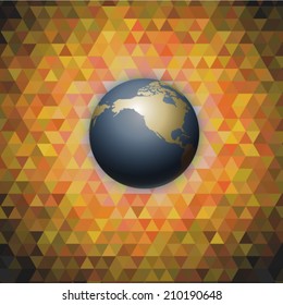 Round  globe map triangle background 