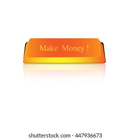 A round, Glod button on a white background reading Make Money