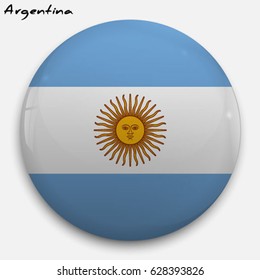 Round glossy Button with flag of Argentina with the reflection of light and shadow realistic. Icon of country.