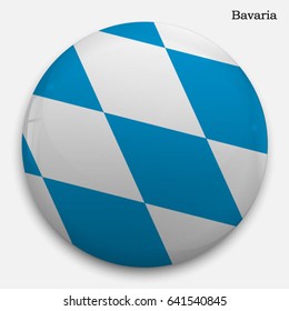 Round glossy Button with flag of Bavaria, state in Germany, with the reflection of light and shadow realistic.