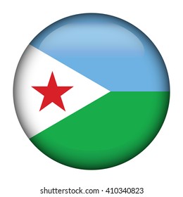 Round glossy Button with flag of Djibouti